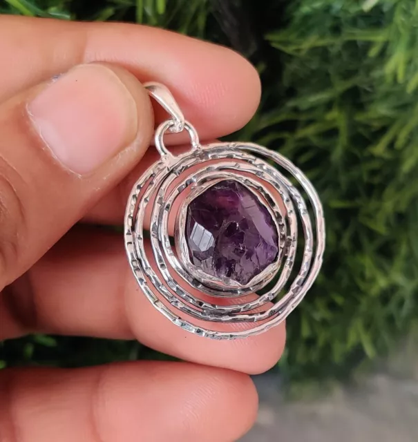 Amethyst Gemstone 925 Sterling Silver Beautiful Lovely  Handmade Pendent 2087