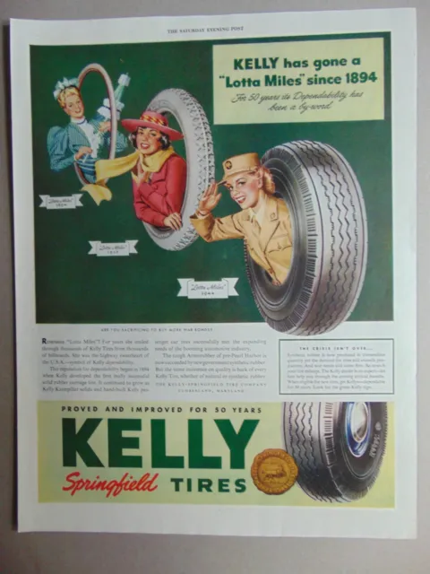 1944 KELLY SPRINGFIELD TIRES 50 Years Since 1894 vintage art print ad