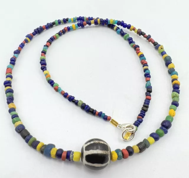Burmes South East Asian Antiquity Pyu Old Glass Agate Etched Bead Strand