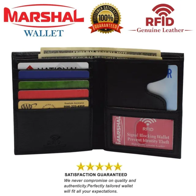 RFID Blocking Genuine Leather Large Hipster Bifold Credit Card ID Men's Wallet