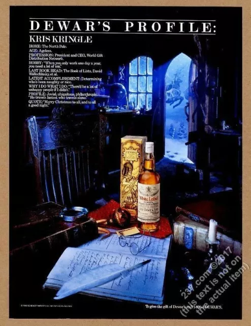 1990 Dewar's Scotch Whisky Santa Claus profile Christmas vintage print ad