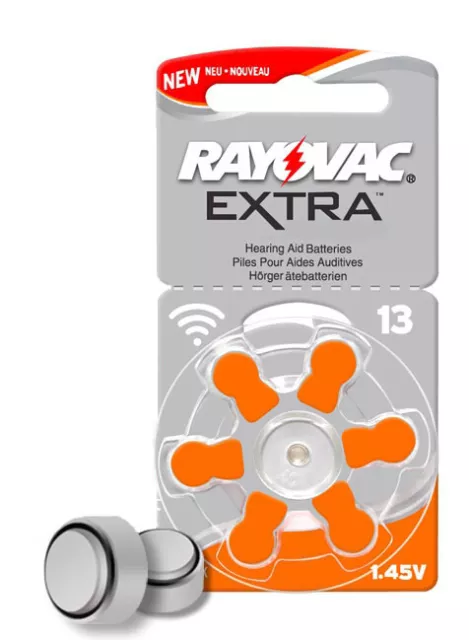 Paquete de 6 baterías de botón para audífonos naranja Rayovac talla 13/A13 2