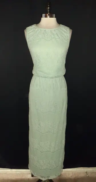 DRESSBARN Size 16 Maxi Dress Aqua Blue Floral Lace Sleeveless