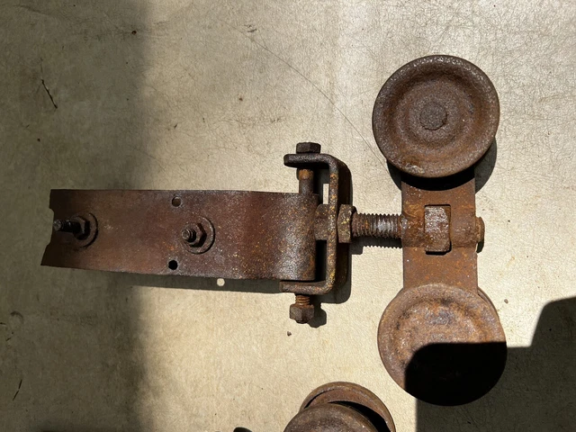 ANTIQUE BARN DOOR ROLLERS Vtg Cast Iron Hanger Pair Hardware Parts Repair Lot 2