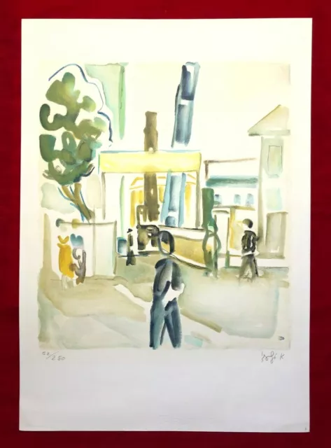 Aharon Giladi Signed Limited Edition Watercolor Litho Print 27 x 19 Israeli Art