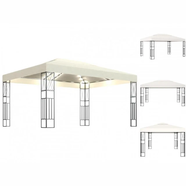 Pavillon Gartenzelt Mit LED-Lichterkette 3x4 M Creme Stoff