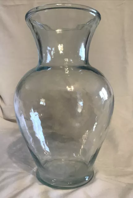 Vintage Large Europa 10 3/4" Art Glass Pressed Blue Tint Vase Urn Excellent