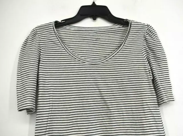 Caslon Womens Gray Black Striped Scoop Neck Melinda Short Puff Sleeve Tee S $29