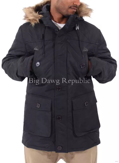 Homme Créateur Parka Rembourré Capuche Fausse Fourrure Urban Veste, Neuf Hip Hop