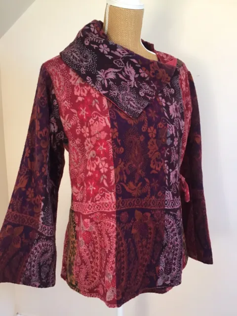 Wrap Paisley Wool Blend Jacket Red Mix Made In India Hippie Boho Festival