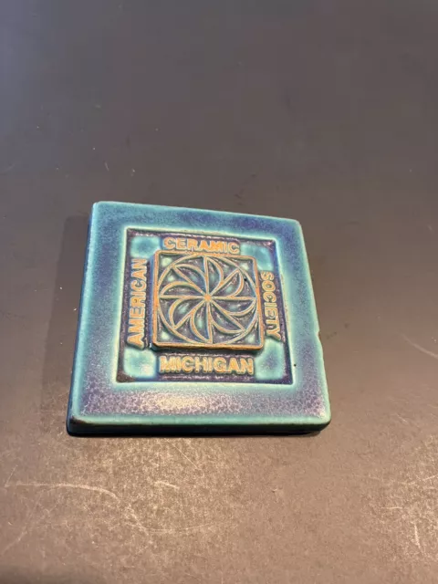 Vintage Pewabic Pottery Wall Tile 3.75 Blue