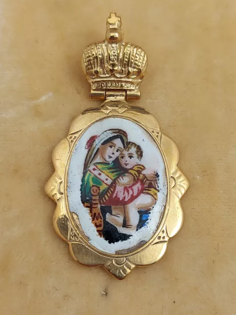 Imperial Russian Faberge Gilt Silver Enamel Icon Medallion Pendant