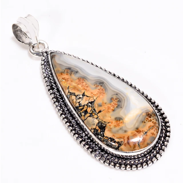 Maligano Jasper Vintage Style Handmade 925 Sterling Silver Pendant 2.2" GSR-3855