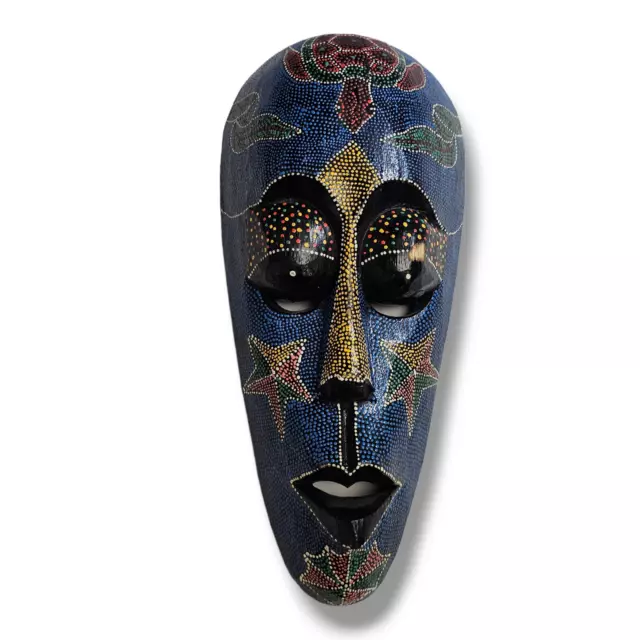 Vintage African Dot Tribal Wood Mask Bohemian Art Mask Ghana Late 20th Century