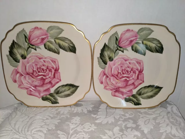 Syracuse China Rose 8" Square Plate Gold Trim Onondaga Pottery Co. Set of 2