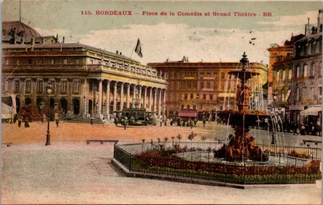 Bordeaux France Place De La Comedie & Grand Theater Vintage Postcard