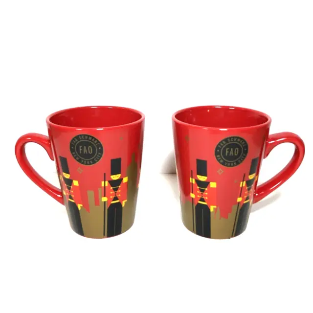 Galerie FAO Schwartz NYC 2 Christmas Nutcracker Soldier Coffee Mugs Red
