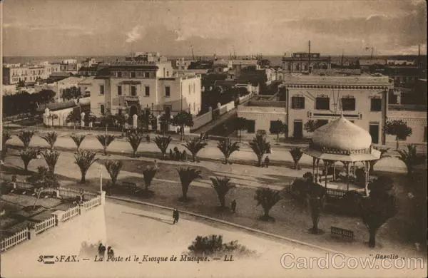 Tunisia Sfax The post office and music kiosk Levy Fils & Cie Postcard Vintage
