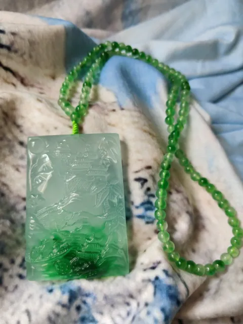 Landscape~Colored jade carved pendant