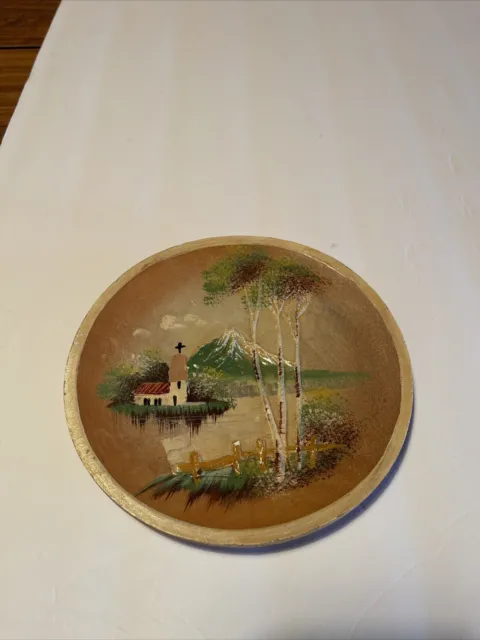 Vintage Wooden Plate Hand-painted 3D wall plaque Japan