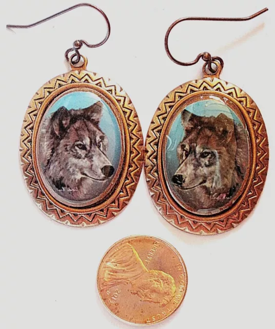 wolf wearable art copper plate earrings 2