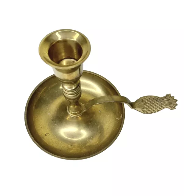 Vintage Solid Brass Candle Holder With Pineapple Handle