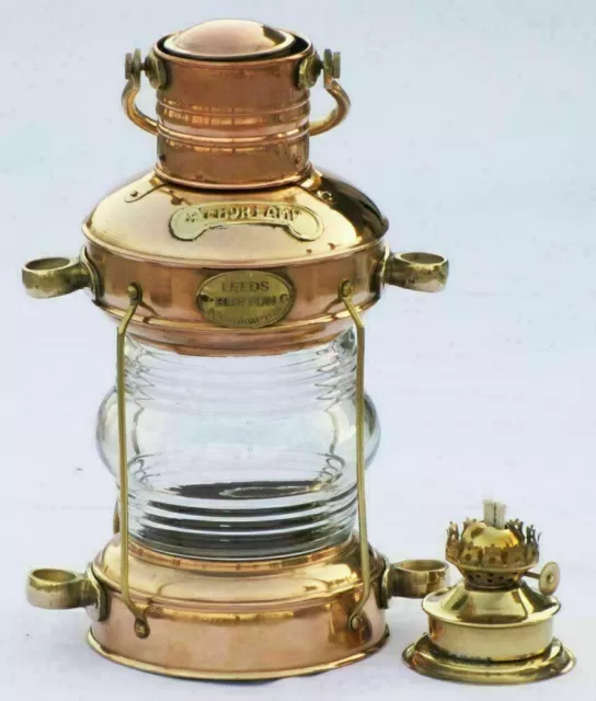 Antik Anker Öl Lampe Messing & Kupfer Nautisch Maritim Schiff Laterne Boot Licht