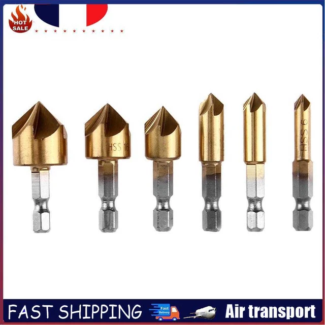6pcs HSS Chamfer Drill Bit Hex Shank 90 Degree 6mm-19mm Countersink Chamfer