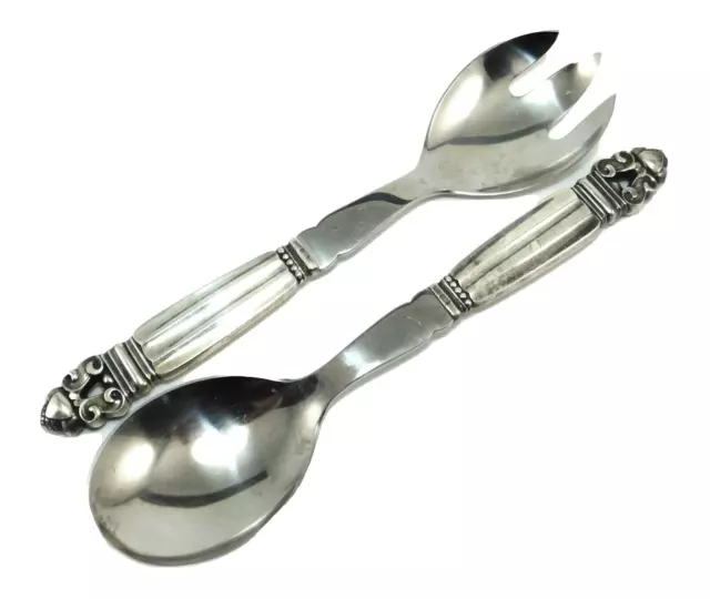 Georg Jensen 925 Sterling Silver Acorn Pattern Spoon & Fork Serving Set