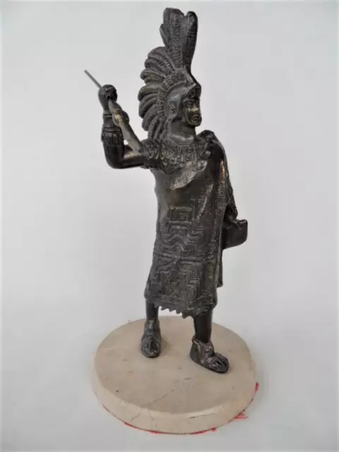 Vintage Marble  Bronze Spelter Figurine Statue Ley  Cuauhtemoc  Aztec Emperor