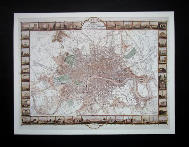 LONDON REPRO 13.2" x 10" MAP OF LONDON PRINT COMMEMORATING 1851 GREAT EXHIBITION