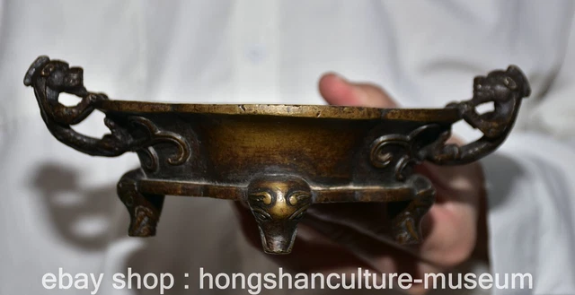 8.2" Marked Old Chinese Bronze Dynasty Dragon incense burner Censer