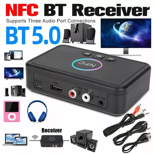 NFC Bluetooth 5.0 Adapter Stereo Sender Empfänger 3.5mm AUX RCA Transmitter LED