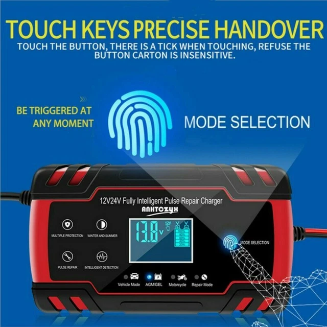Chargeur de Batterie Réparation Auto Moto Voiture 8A 12/24V Portable Ecran LCD 3
