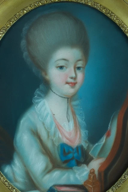 Beau Tableau Ancien Portrait De Jeune Femme Robe Parure Ruba