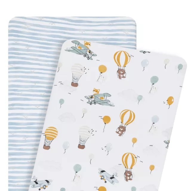 Living Textiles 2pk Bedside Bassinet/Cradle/Co-Sleeper Fitted Sheets - Up Up & A