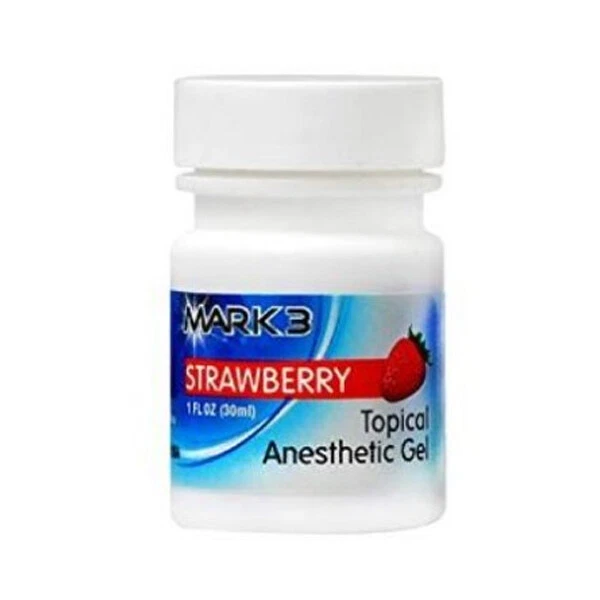 MARK3 Strawberry flavored Topical Anesthetic Gel (Benzocaine 20%), 1 oz. Jar