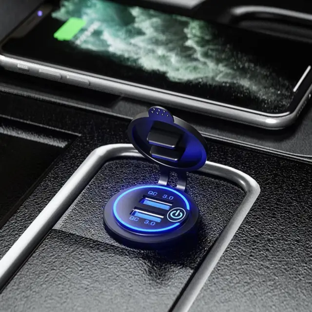 Dual USB Phone Car Chargers QC3.0 Charging Cigarette Lighter Socket (Blue)