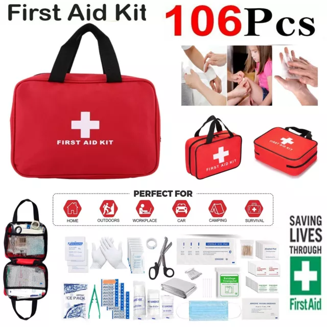 106 PCS FIRST AID KIT BAG EMERGENCY MEDICAL HOME TRAVEL CAR TAXI WORK  Pouch