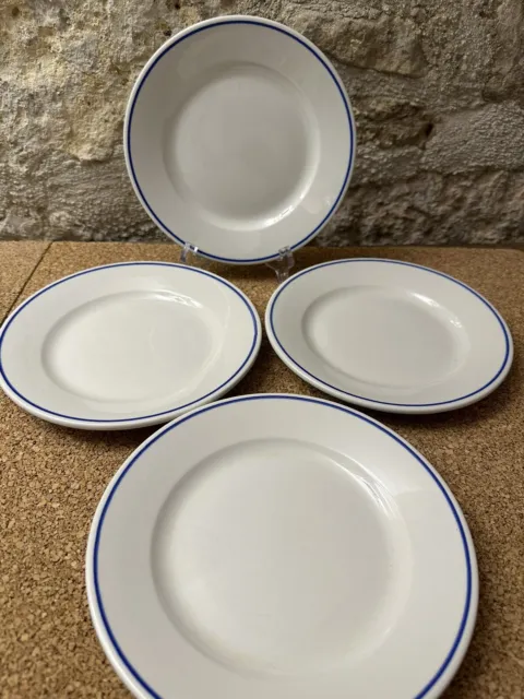 4 anciennes assiettes À Dessert faïence blanche Avec Liseré Bleu Sarreguemines