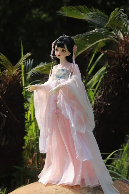 1/4 1/6 BJD Doll Archaic Outfit Fairy Pink Embroidery Floral Dress Costume Set