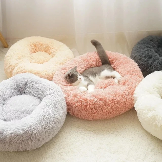 16-47" Fluffy Soft Warm Calming Pet Dog Cat Bed Donut Plush Sleeping Kennel 3