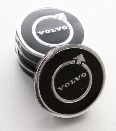 4 x Wheel Center Centre Hub Caps 60/55mm Black Emblem Alloy Wheels for VOLVO