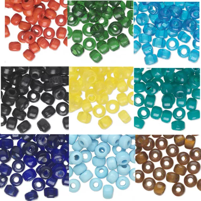 100 Glass Crow Pony Beads 9 x 7MM With 3- 4mm Large Hole