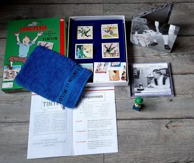 Tintin-Lot jeu de société,coffret audio Hergé, buste Tournesol, gant de toilette