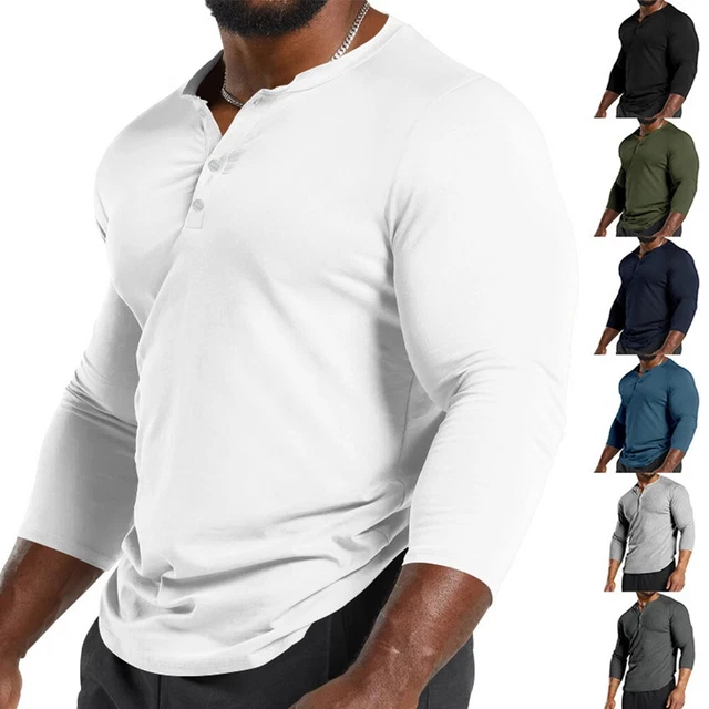 Chemise Zyia Active Homme 2XL Blanc Manches Longues Coton Extensible Henley