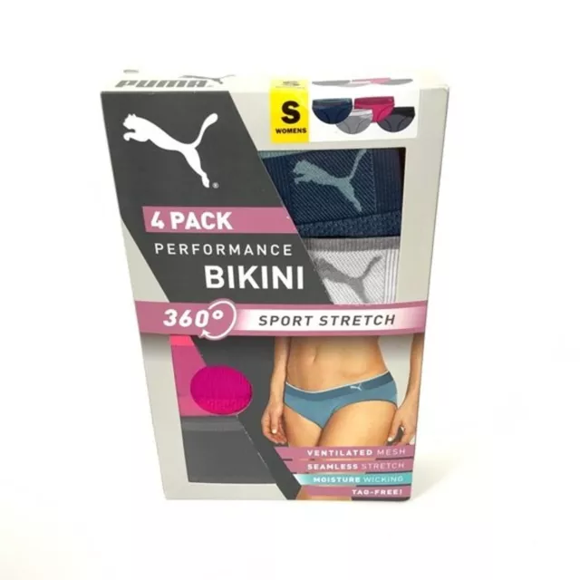 PUMA Womens Sports Stretch Bikini 4 Pack Blue/Grey/Pink/Black
