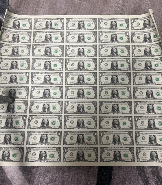 2017 $1 One Dollar Bills Full Uncut Currency Sheet of 50 Notes High Serial #’s!