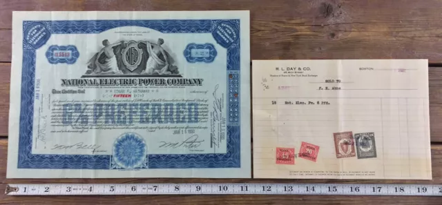 National Electric Power Company Stock Certificate 6% Preferred Blue 1930 Maine