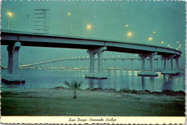 Postcard San Diego Bay Coronado Bridge Skyline Dusk Lights California A98